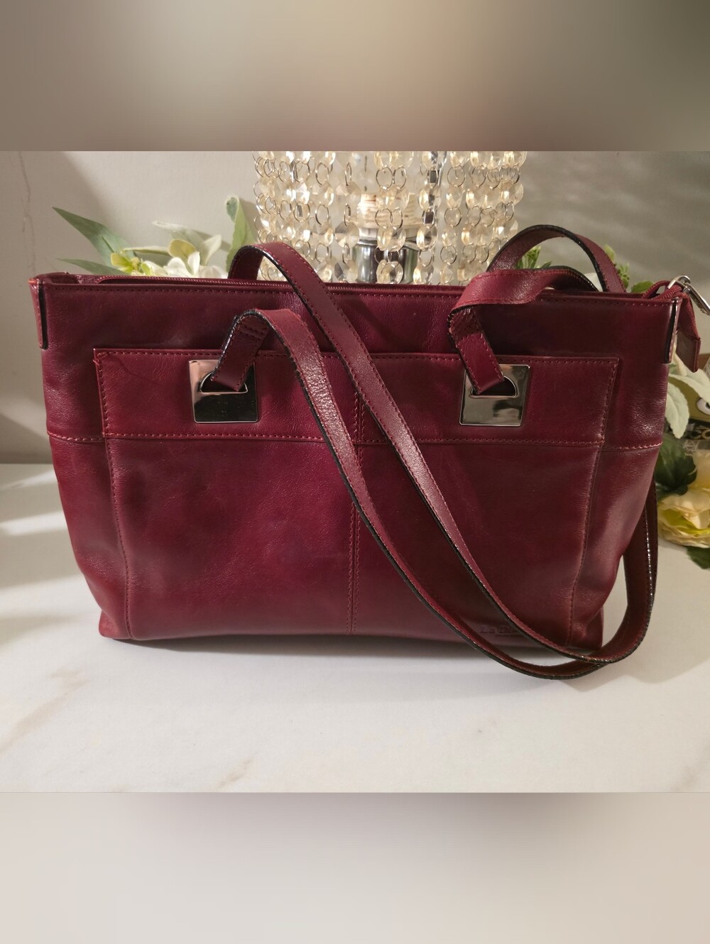 Structured Burgundy Leather Shoulder Bag / Tote Bag
